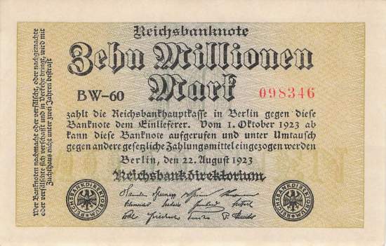 10 Millionen Mark 1923 ro.105a BW